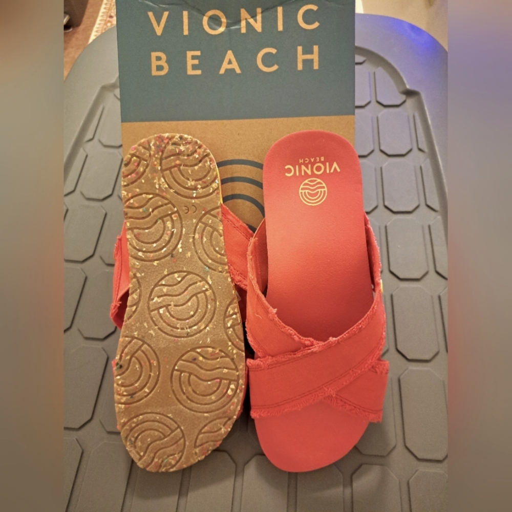 VIONIC beach SANDALS poppy CANVAS brand new in original box ๐ค๐ค๐ค - Picture 4 of 7